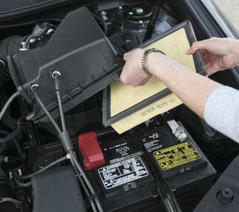 Engine air filter in a car