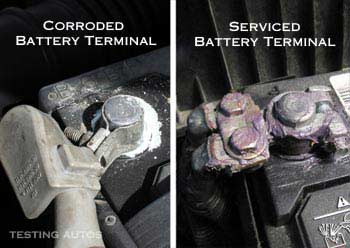 Corroded vs Serviced Battery Terminal
