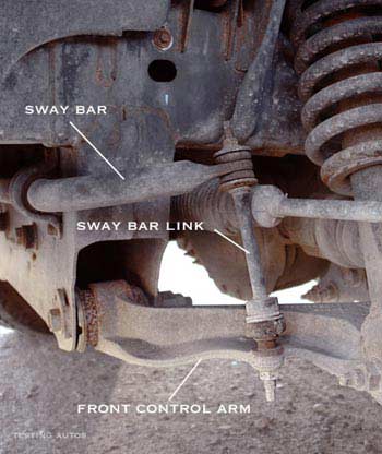 Front sway bar link in a pickup truck